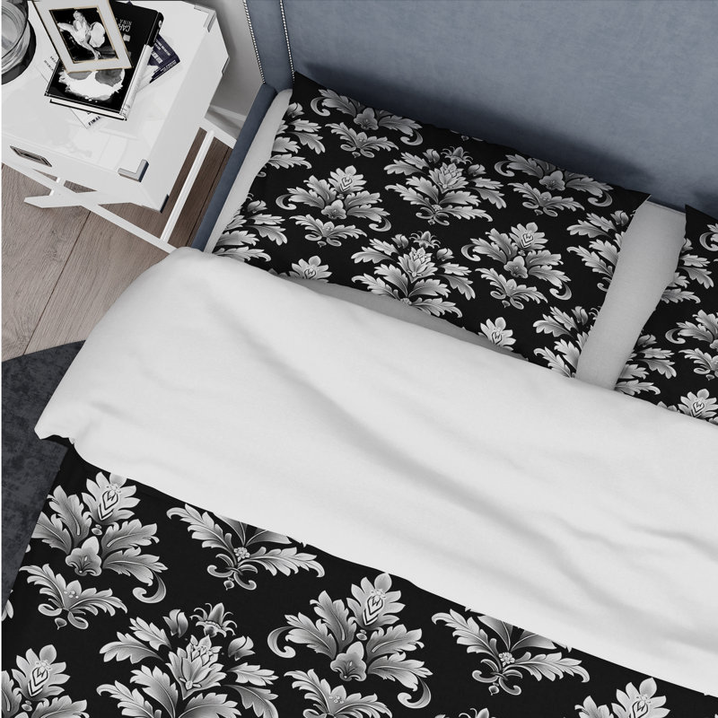 Black Damask - Transitional Duvet Cover Set, King Duvet Cover + 2 King Shams