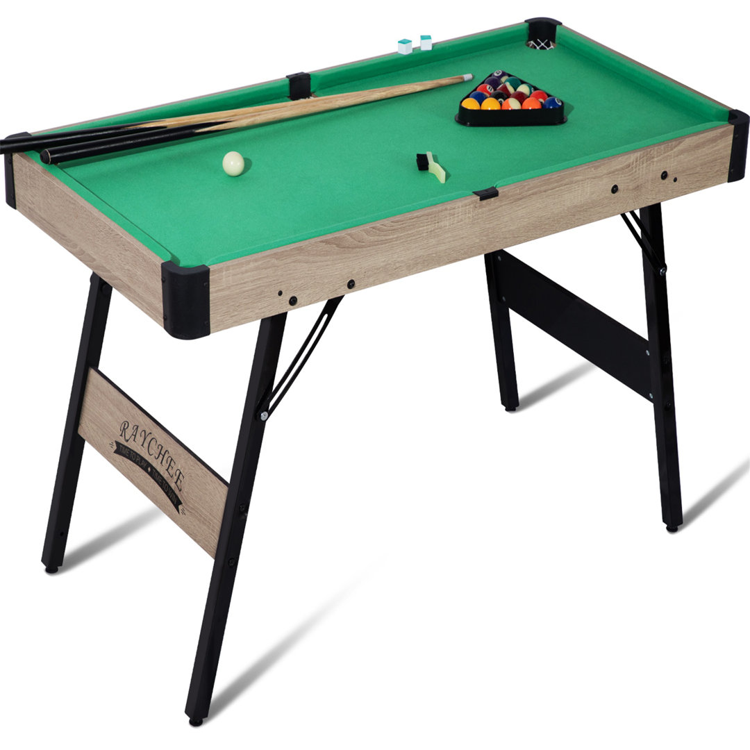 Portable Pool Table 48" Portable Pool Table, Foldable Billiard Table with 2 Cue Sticks, Balls, Triangle, Chalk, Brush RayChee Felt
