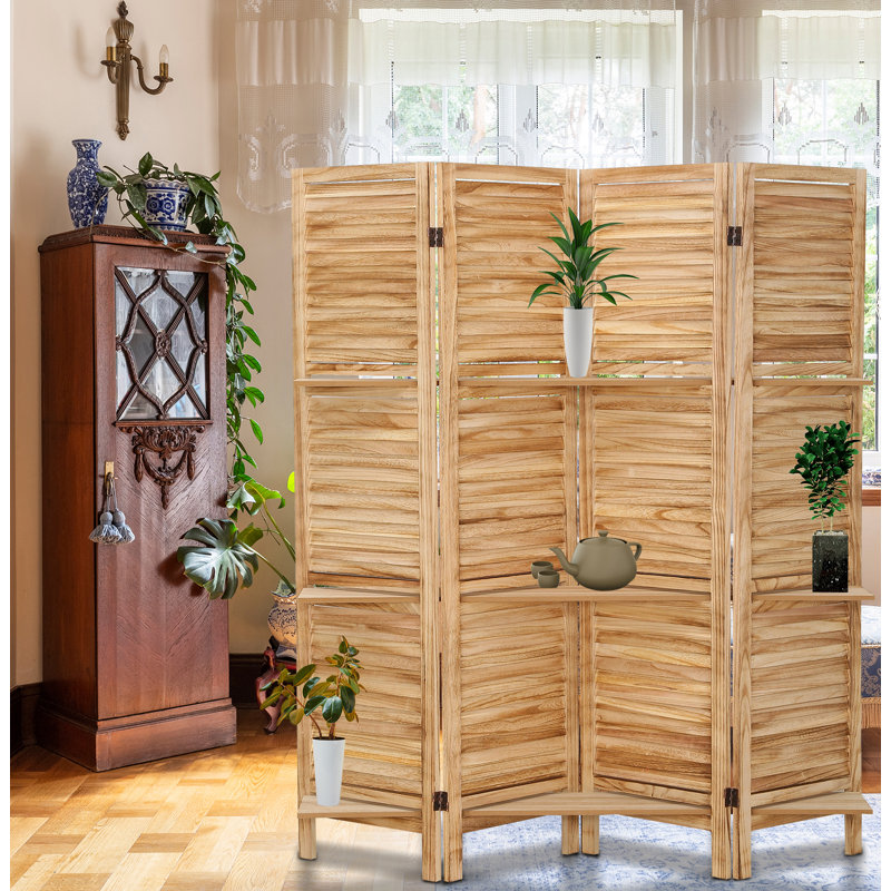 Paravent 4 panneaux avec tablettes Fionafurn, Naturel, H 67 po x l 63,2 po x P 15,8 po