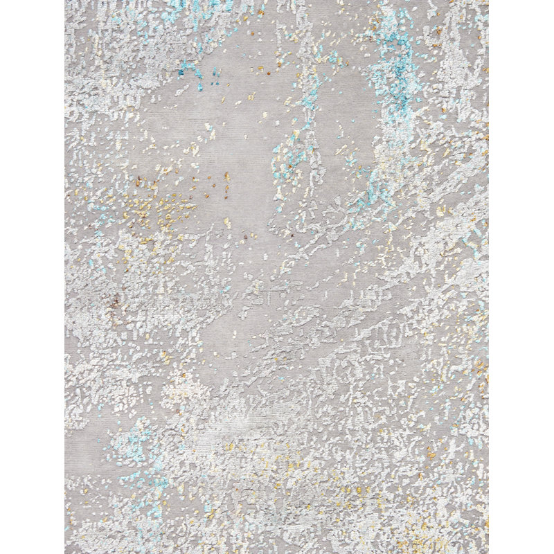 Hand Knotted Abstract Area Rug in Beige/Blue/Pink, Rectangle 10'3" x 14'3"