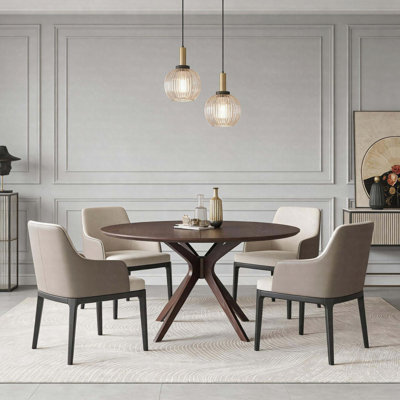 47.2" Solid Wood Round Dining Table For 4-6 People With Intersecting X-Shaped Pedestal Base