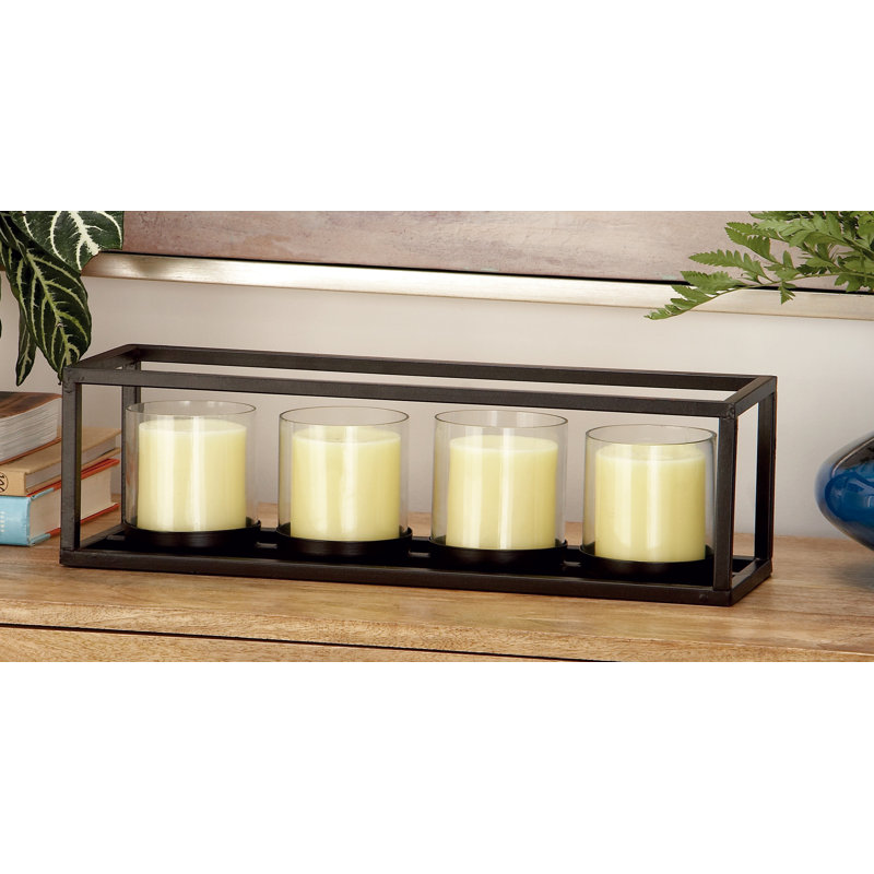 Galya Metal 4 Glass Sleeve Candelabra, 5" H x 18" W x 5" D, 4