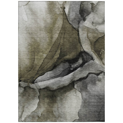 Machine Washable Indoor/Outdoor Xhevrie Gray Rug