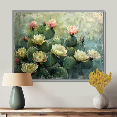 Cactus vert rose, fragiles - impression d'art mural cactus floral