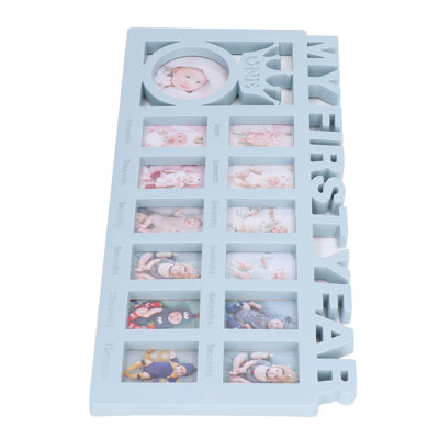Cadre photo pour nouveau-né, résistant et poli, 12 petits cadres photo pour immortaliser la croissance mensuelle de bébé, cadeau de naissance bleu