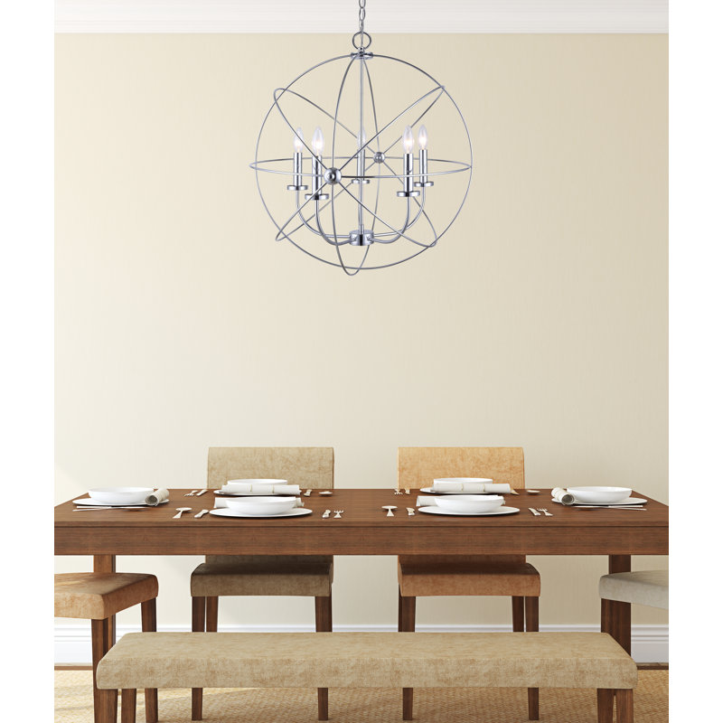 Waldron 5 - Light Aluminum Dimmable Sphere Chandelier, Chrome