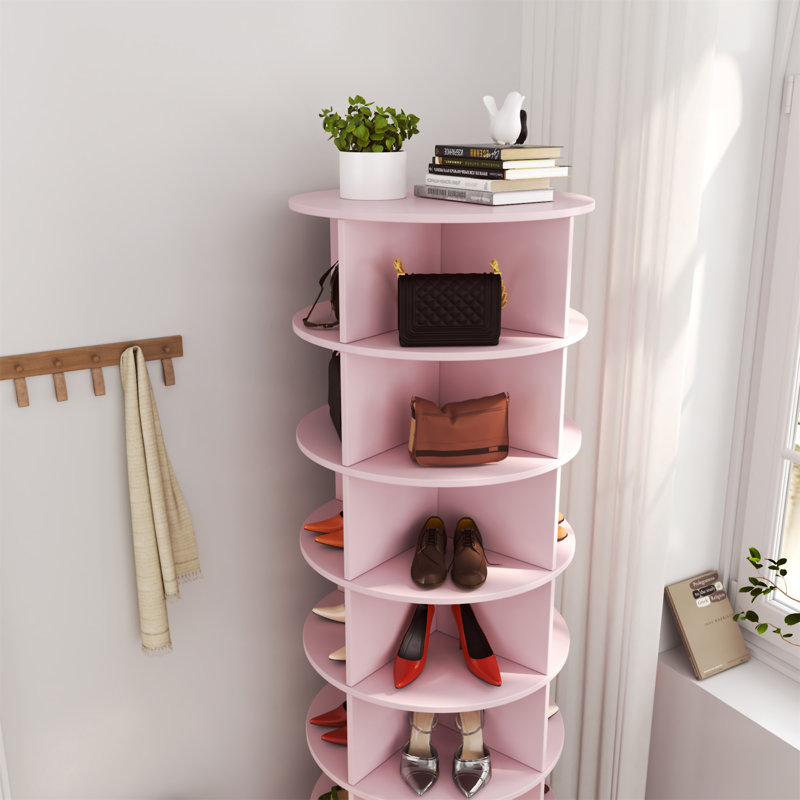 New 360 Pink Rotating Shoe Cabinet With 7 Layers Can Accommodate Up To 28 Paris Shoes, Pink