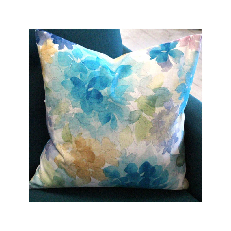 May Flower Cotton Throw Pillow, Blue