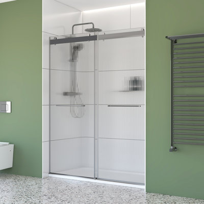 Ensemble de douche rectangulaire sans cadre en chrome avec finition en verre cannelé l 60 po x P 32 po x H 76 po Molly