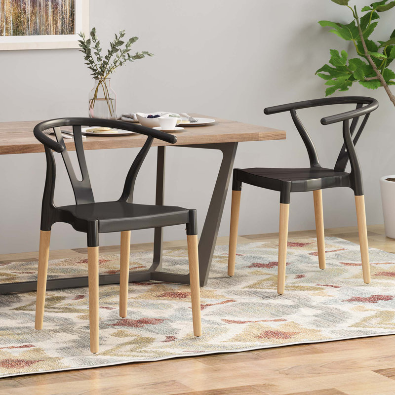 Chaise de salle à manger, ensemble de 2, Noir/naturel