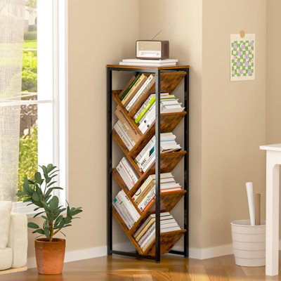 Étagère à livres à 9 niveaux en forme d'arbre, tablette sur pied en métal avec plateau en bois pour petits espaces