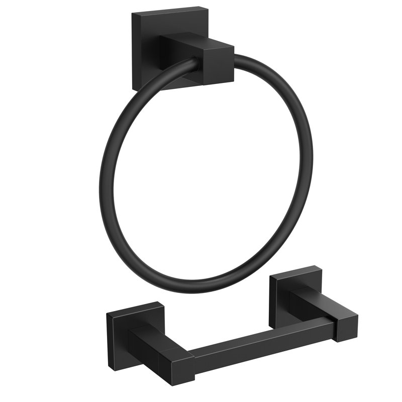 Toilet Paper Holder Wall Mount And Hand Towel Ring Set, Sus 304 Stainless Steel Double Post Pivoting Tissue Roll Holder, Modern Bathroom Hardware Accessories Set