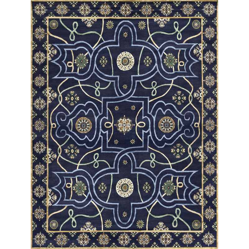 Shima Oriental Area Rug in Navy/Tan/Bronze/Green, Runner 3' x 10'