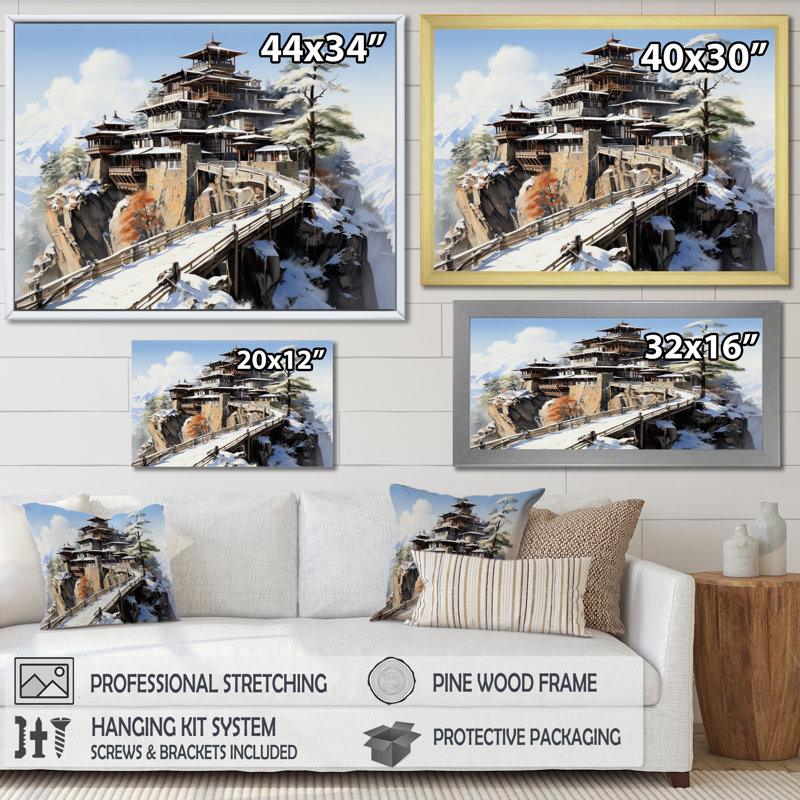 Art asiatique, monastère tibétain VII - reproduction, H 24 po x l 32 po x P 1 po, Cadre photo blanc