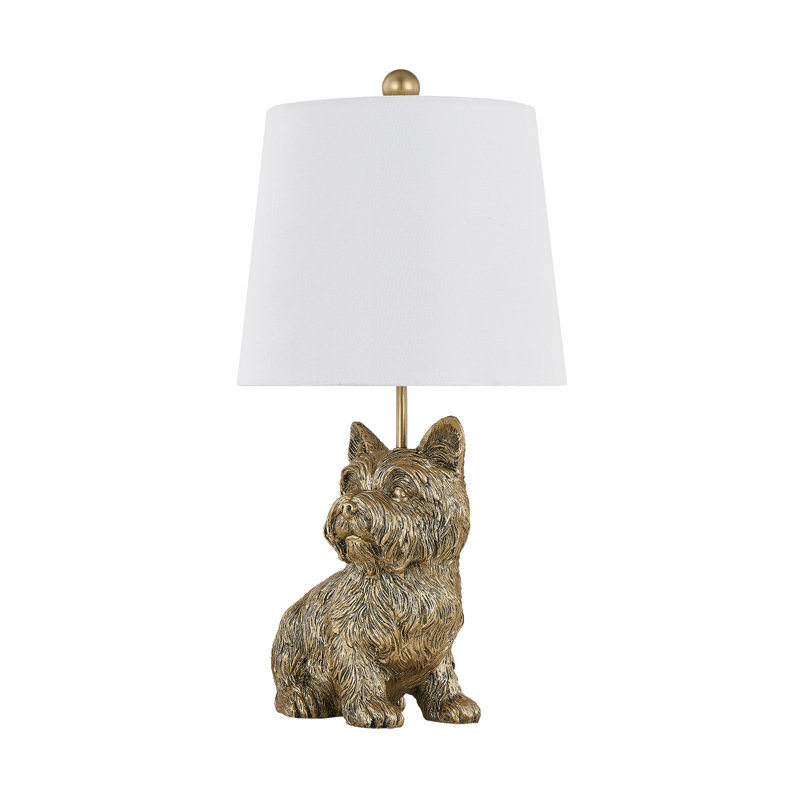 23"H Gold Resin Yorkie Table Lamp With Shade, Gold, White