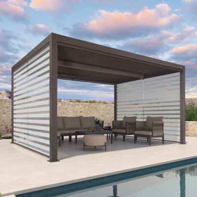 14 pi. L 12 pi. Pergola en aluminium avec abat-jour roulant, 2 côtés courts