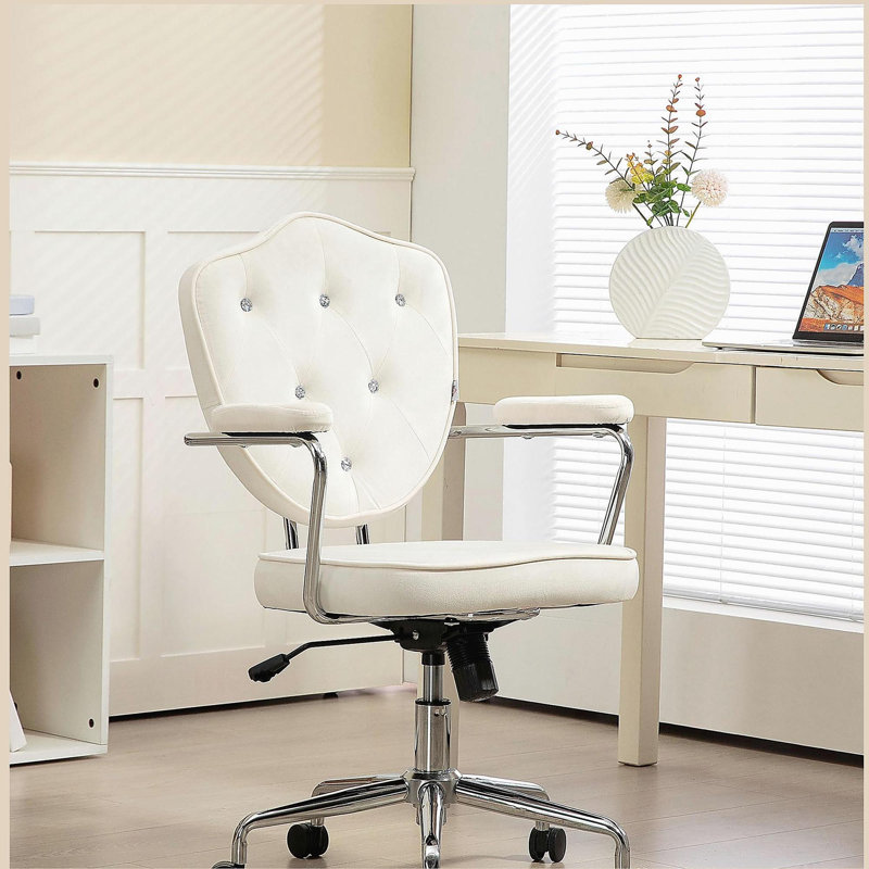 Chaise de bureau, fauteuil de bureau d'ordinateur avec tissu velouté touffeté à boutons, fauteuil de coiffeuse pivotant