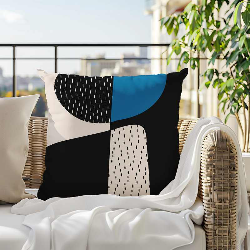 Coussin carré intérieur / extérieur pia, H 17 po x l 17 po, Turquoise / noir / blanc cassé