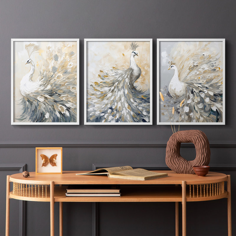 Ensemble de 3 estampes giclées encadrées - Prêt à accrocher, Blanc, H 28 po x l 22 po