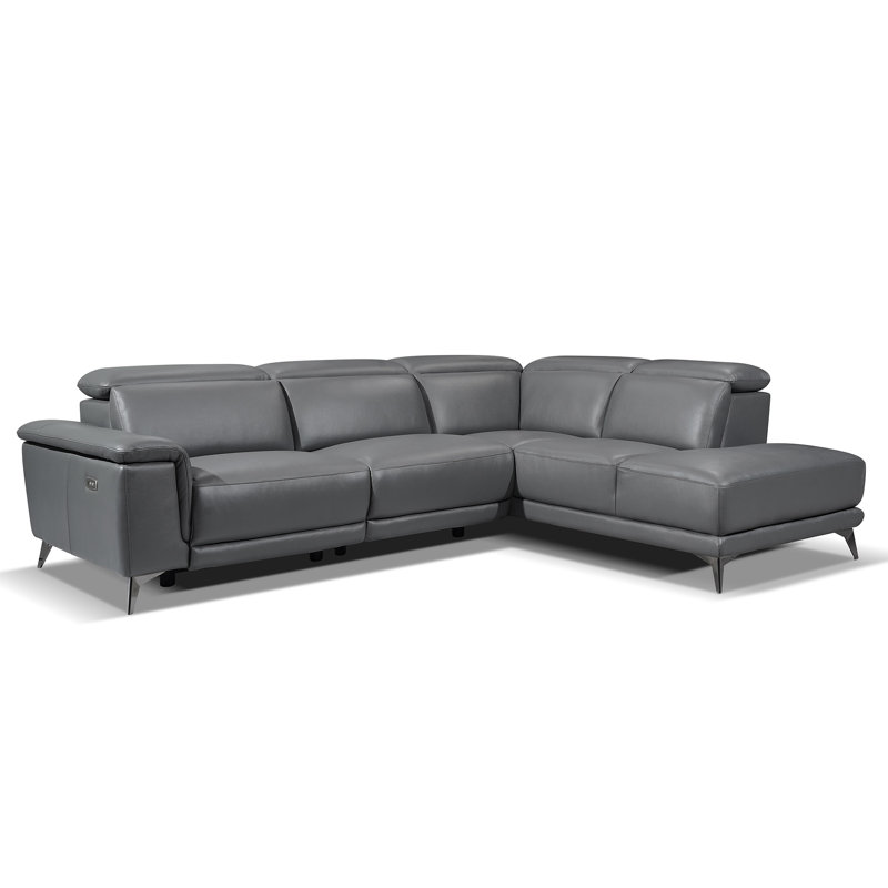 Valencia Pista Leather Reclining Sectional Sofa - Italian Nappa 11000 Top Grain Leather Couch- Power Reclining Seat With Leggett - Adjustable Headrests