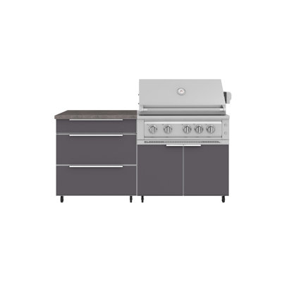Ensemble d'armoires d'extérieur en aluminium 4 pièces avec gril au platine 36 po - propane liquide et comptoir en pierre d'ingénierie gris Saga 32 po