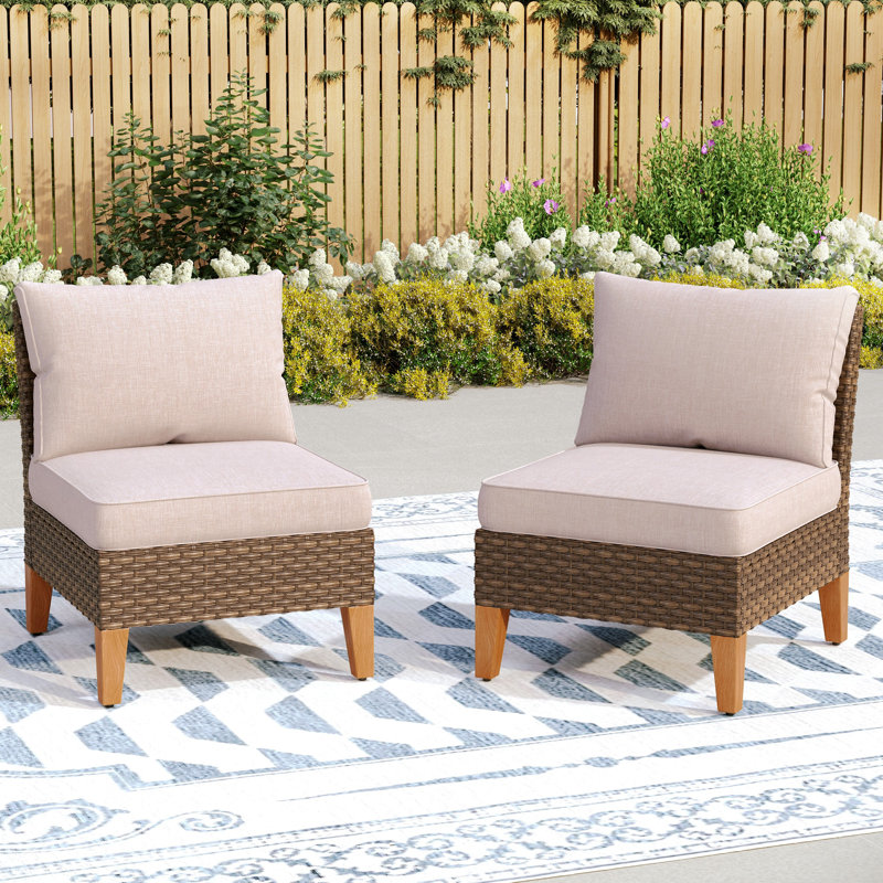 Premium All-Weather Wicker Outdoor Armless Lounge Chair, Beige