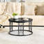 Table basse avec plateau rond en panneau de fibres à densité moyenne, diamètre de 27,5 pouces, grain de bois noir avec pieds en métal-129872791