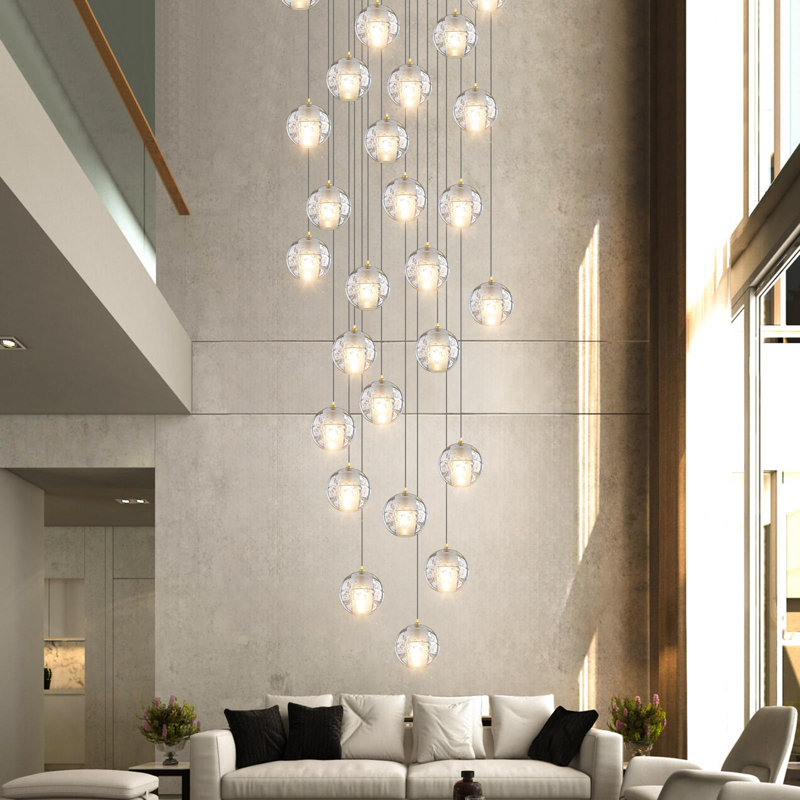 Lustre moderne 20 lumières noir cristal, Or, 180" H X 27.6" W X 27.6" D