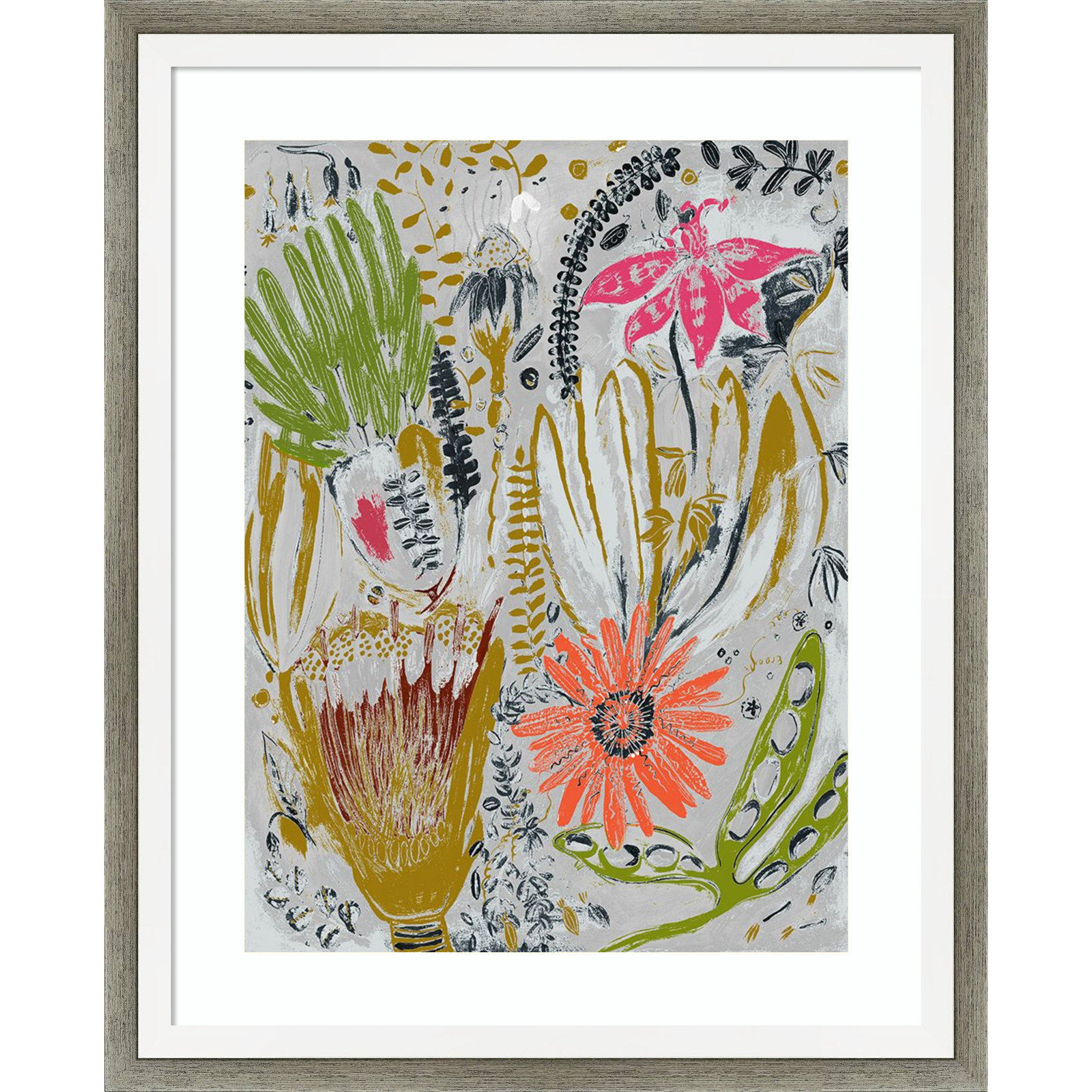 Tropical Blooms by Maya Woods, 11" W x 13" H, Gray