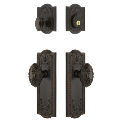 Grandeur Parthenon Long Plate Entry Set with Grande Victorian Knob in Timeless Bronze