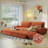 73.5" Convertible Sleeper Sofa Loveseat Chaise 3 In 1 Corduroy Pull Out Couch Bed With Pillows-589627829