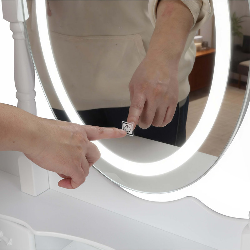 Ensemble de coiffeuse avec miroir et tabouret coussiné White Princess, White