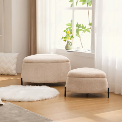 29.9"Wide 2 - Piece Upholstered Storage Ottoman Set Footrest Shoe Changing Stool With Metal Legs,Faux Fur Foot Stool Coffee Side Table With Reversible Lid For Living Room Bedroom Entryway