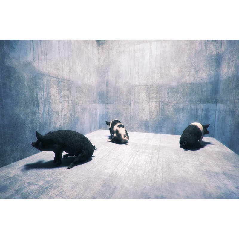 Three Pigs Sitting in Corners by Gremlin, 24" H x 36" W