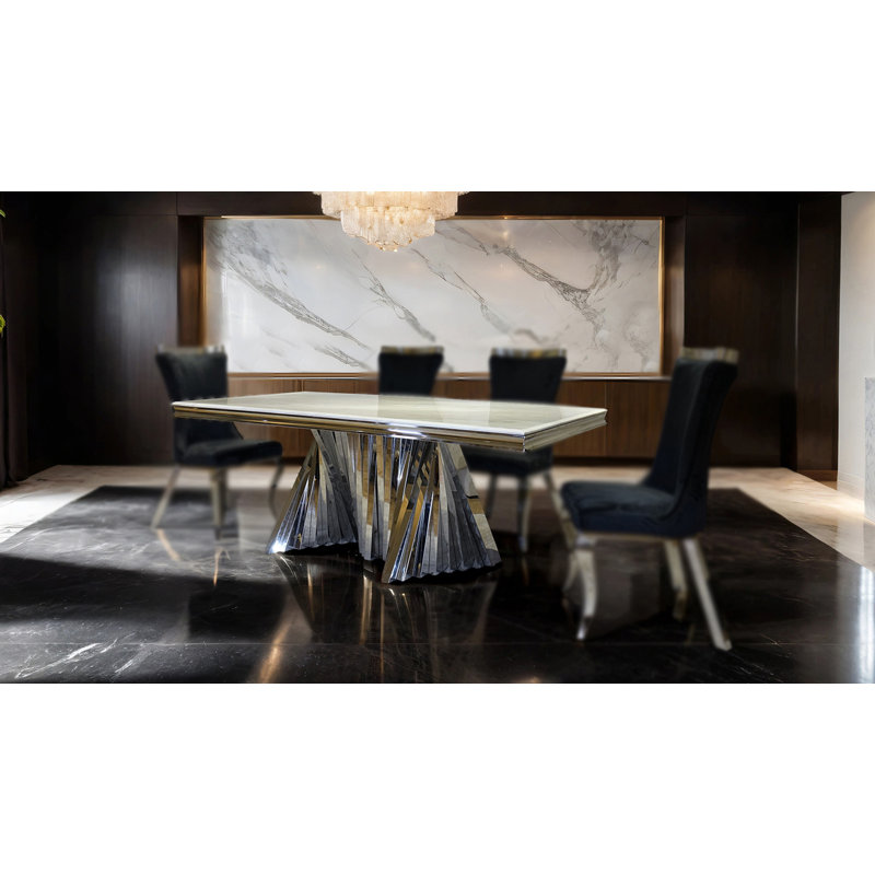 79.4" W Glam Dining Table, Chrome, Silver