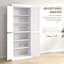Armoire de rangement 72 po en MDF blanc - armoire autoportante, 4 portes, tablettes réglables