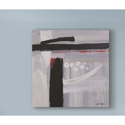'Black and White Abstract 180711' Acrylic Painting Print on Wrapped Canvas