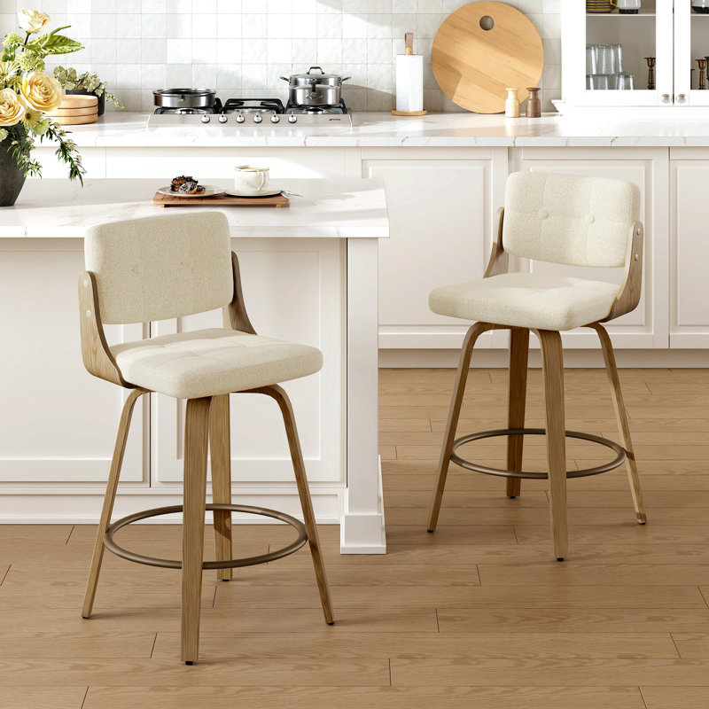 Modern 26" Swivel Counter Stool Upholstered Seat With Sturdy Wood Frame, Beige