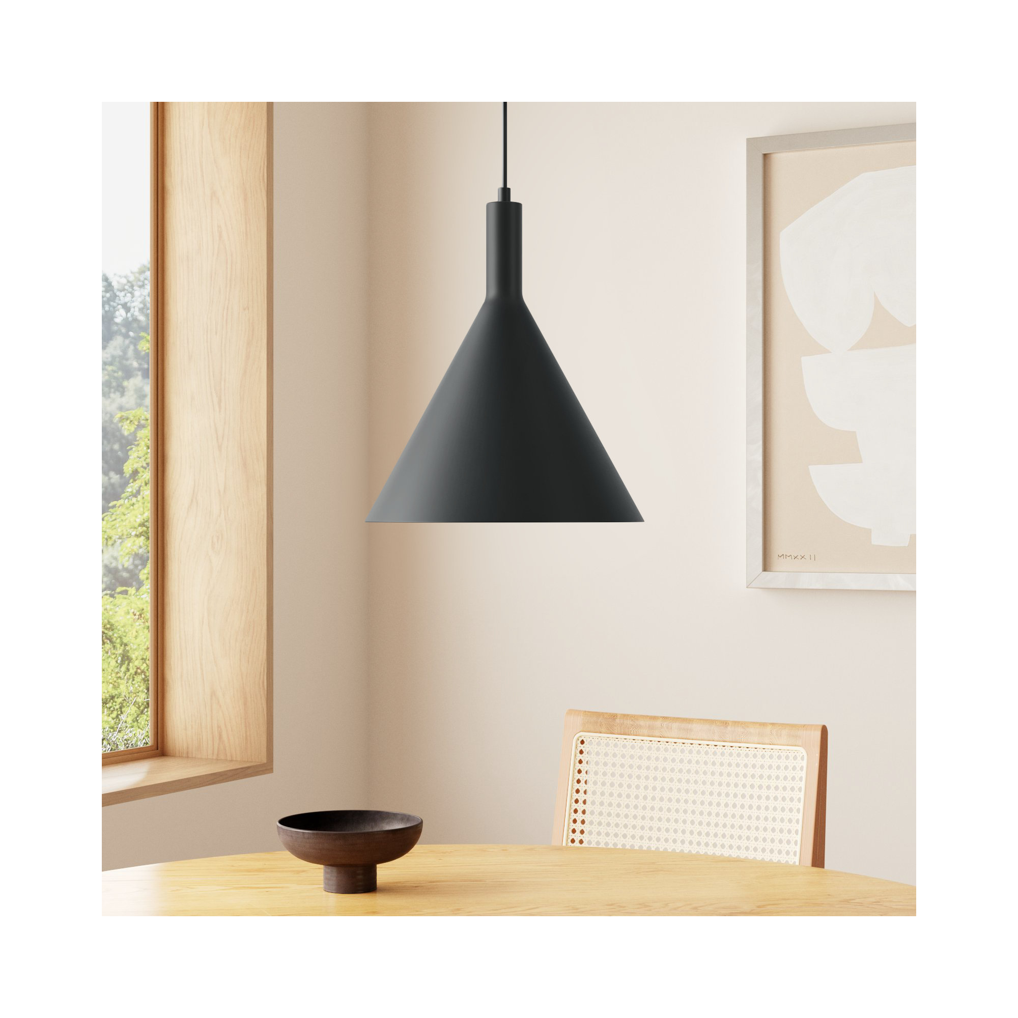 Laroche Single Light Metal Steel Dimmable Pendant, 14.5" H x 12" W x 12" D, Matte Black