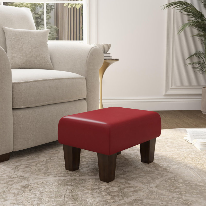Acierno Natural Wood Contemporary Leg - Faux Leather, Brown, Poppy Red
