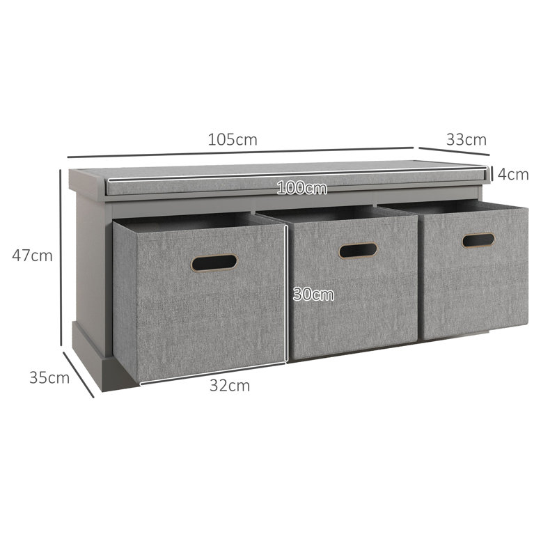 Phinneaus Linen Upholstered Storage Bench, Grey