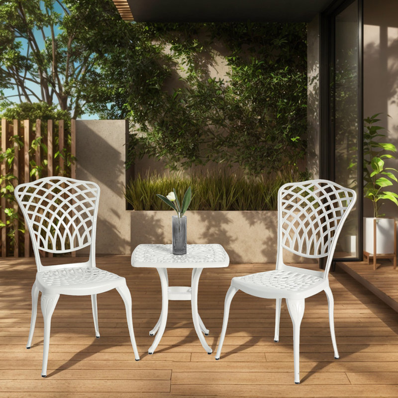 3 Piece Patio Furniture - Cast Aluminum, Rustproof 2 Chairs & 1 White Round Table For Balcony, Backyard Classical Design, Convenient Assembly Steps Outdoor In Style Garden, Balcony Simple Required