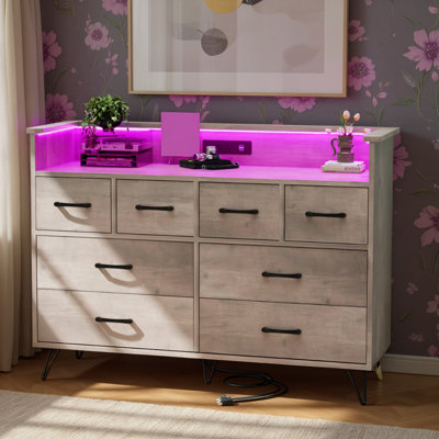 8 Drawer Dresser, With Power Outlet And LED by Ebern Designs