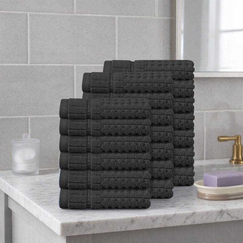 Willow 20 Pieces Washcloth Towel Set – 100% Combed Cotton, Premium Quality 630 GSM, Dark Grey, Ultra-Soft & Highly Absorbent (20 Wash Towels)