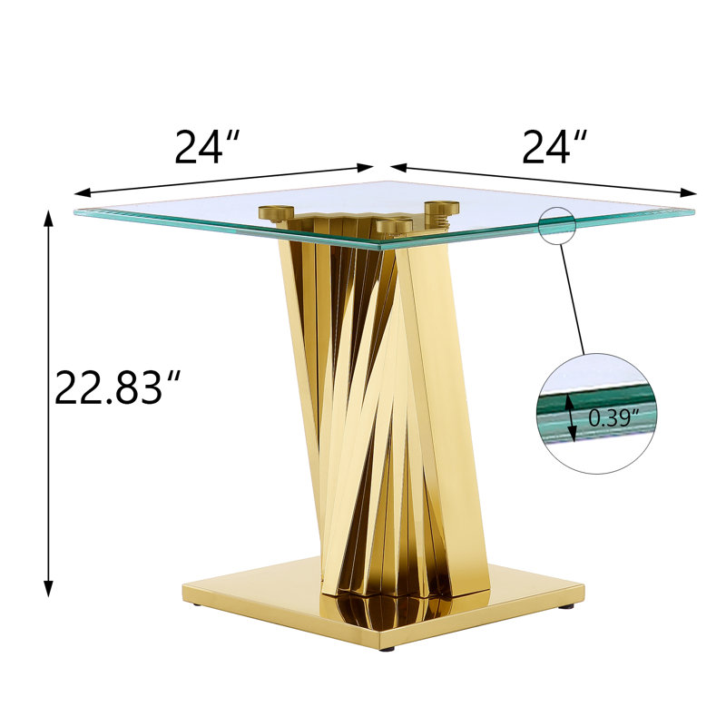 Everly Quinn Glass End Table, Gold
