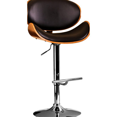 Modern Adjustable Height Swivel Bar Stool With Walnut - Finished , Black Curved Back And , American Design For Garden Use, 21"l X 21"d 36 44"h Lift Seat Back, Style Metal Build,