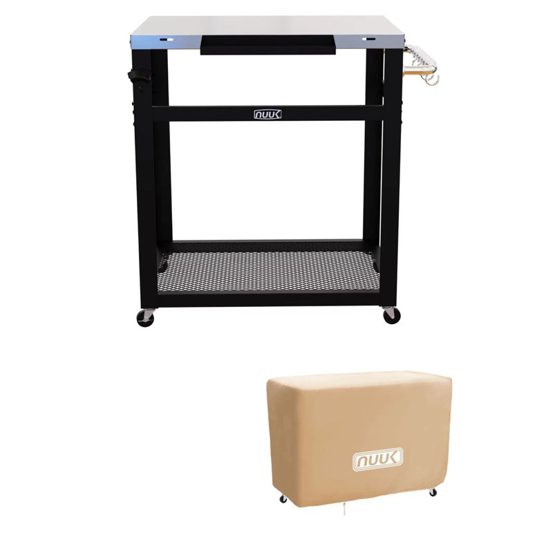 Nuuk 30" Double-Shelf Stainless Steel Outdoor Dining Cart with Wheels