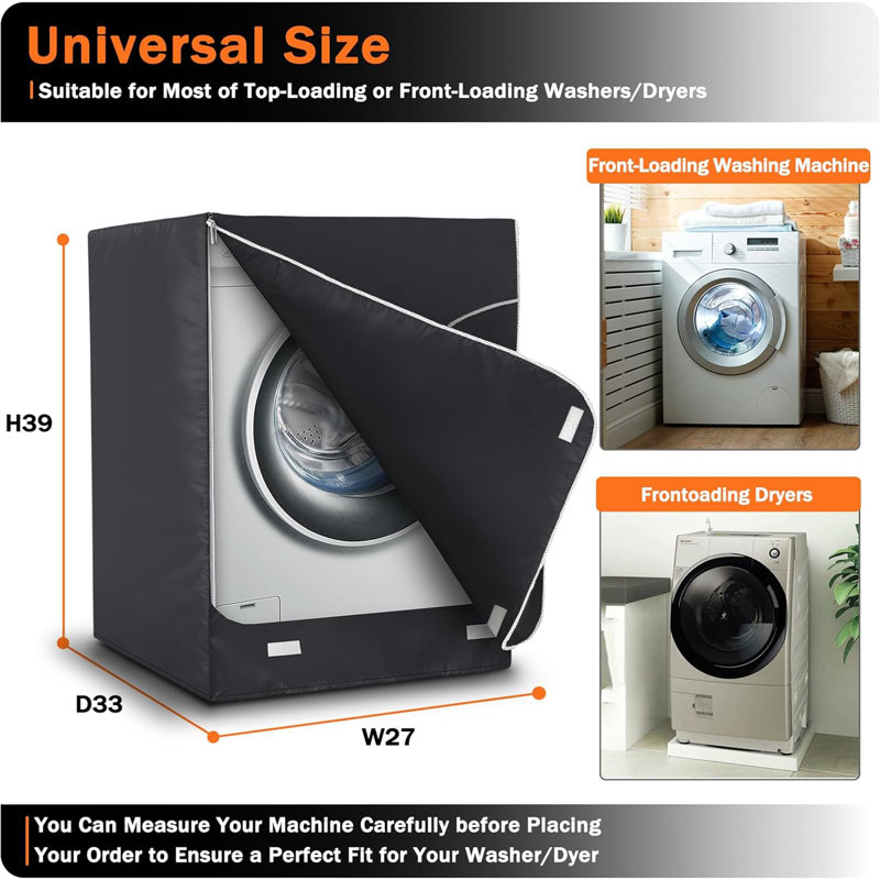Waterproof Washer/Dryer Cover for Front Load, Black