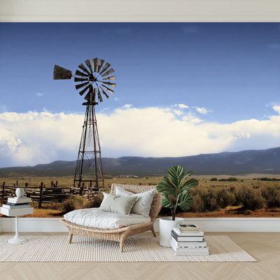 Peel and Stick Wallpaper 96" W x 69" H Modern Self Adhesive Wall Mural for Bedroom windmill western prairie vintage windmill pictures royalty