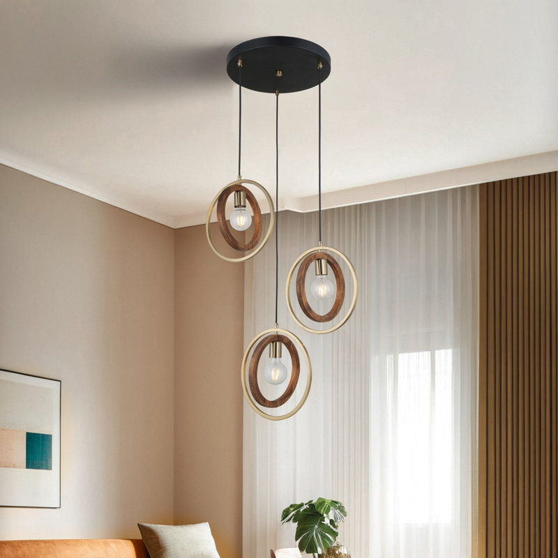 Antique Lacquer Chandelier, Adjustable Height 17.7 - 70.9 Inches | Metal Body with Wooden Cap, 3 x E27 Sockets (Max 40W), IP20 Rating | Elegant Lighting for Dining Room & Living Spaces, Stylish and Durable Design
